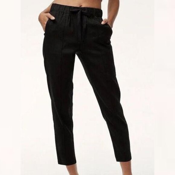 Aritzia Babaton Day Linen Black Pants Womens Size XL Elastic Waist Pull On 51486 - Picture 1 of 12